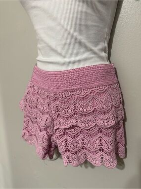 Justice Girls Pink Lace Shorts Size 10 Boho Ruffle Hem Dressy Bottoms